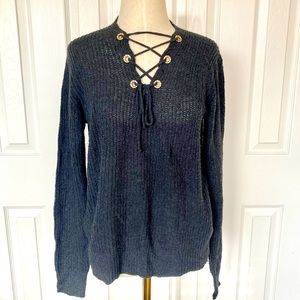 Charcoal Crisscross Front Sweater